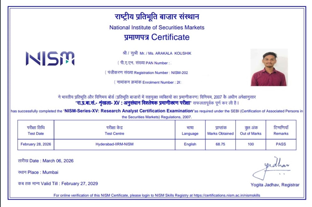 Arakala Koushik  NISM Exams Testimonial